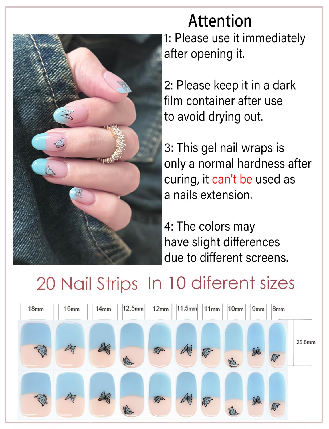Semi Cured Gel Nail Strips - French Pink Flower Hydrangea Nail Wraps, 20pcs, UV Ready for DIY Nails