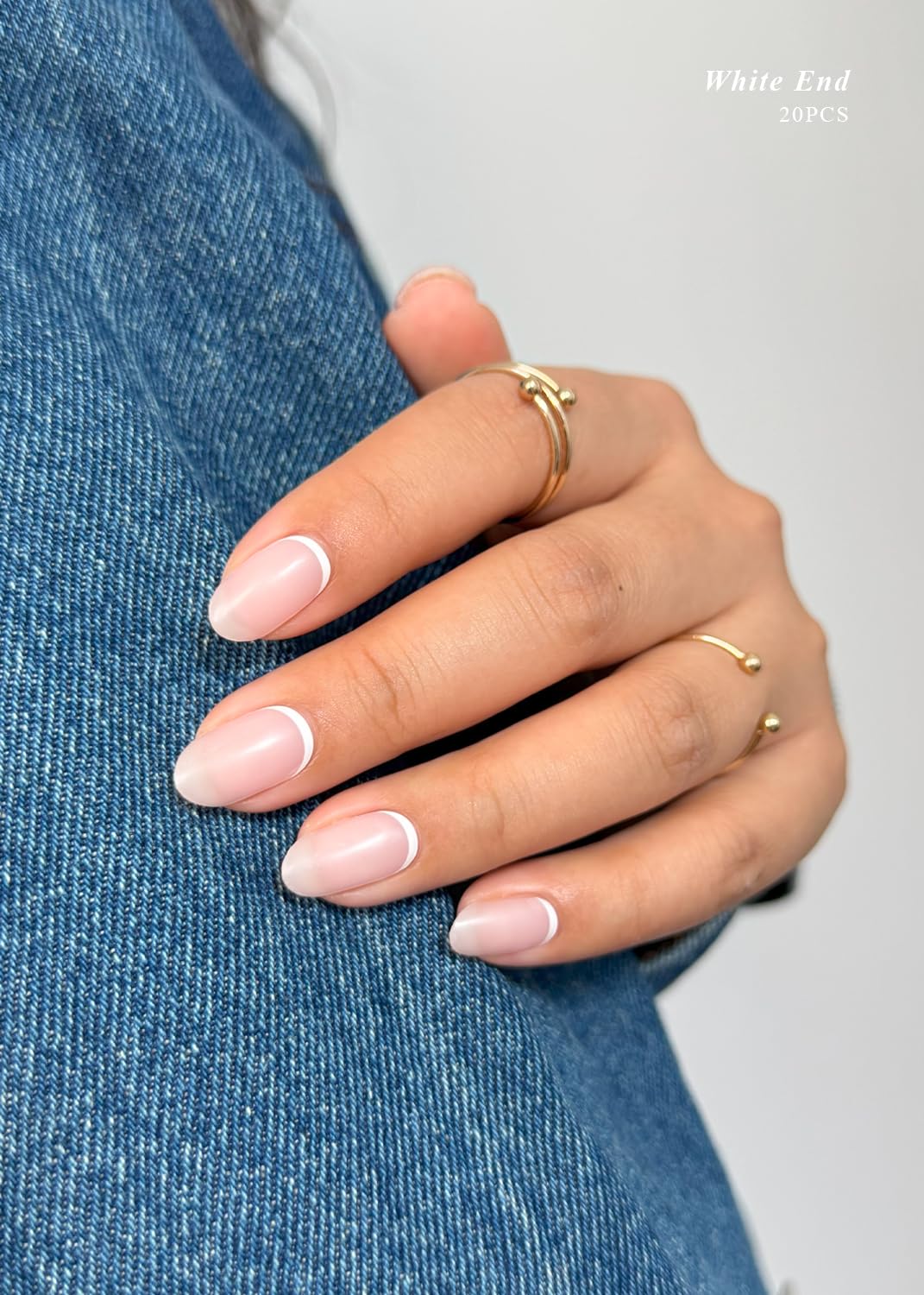 Semi Cured Gel Nail Strips (Gold End), Gold Foil Line Design, Nude, 20 Pcs Gel Nail Wraps, Stickers, UV Light Required, Salon Quality, Long Lasting