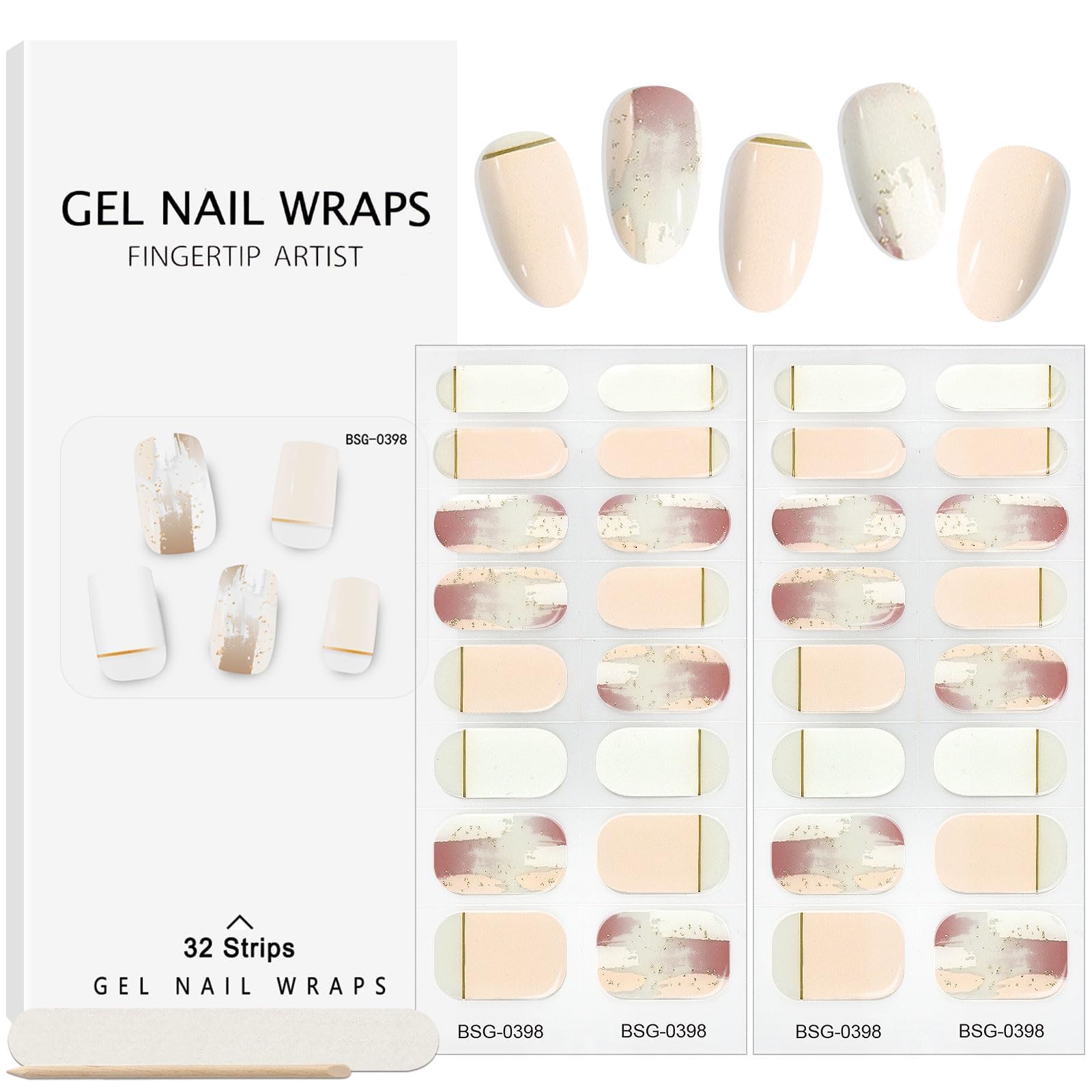 EBANKU 32PCS Cured Gel Nail Strips Real Nail Polish Strips Wraps Long-Lasting Waterproof Gel Nail Polish Wraps Full Wrap Gel Nail Art Stickers UV/LED Lamp Required (Gradient Wine)