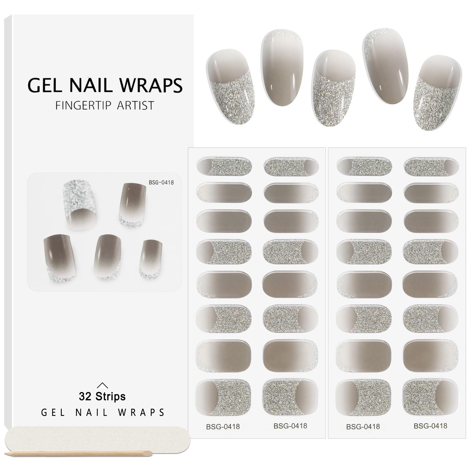 EBANKU 32PCS Cured Gel Nail Strips Real Nail Polish Strips Wraps Long-Lasting Waterproof Gel Nail Polish Wraps Full Wrap Gel Nail Art Stickers UV/LED Lamp Required (Gradient Wine)