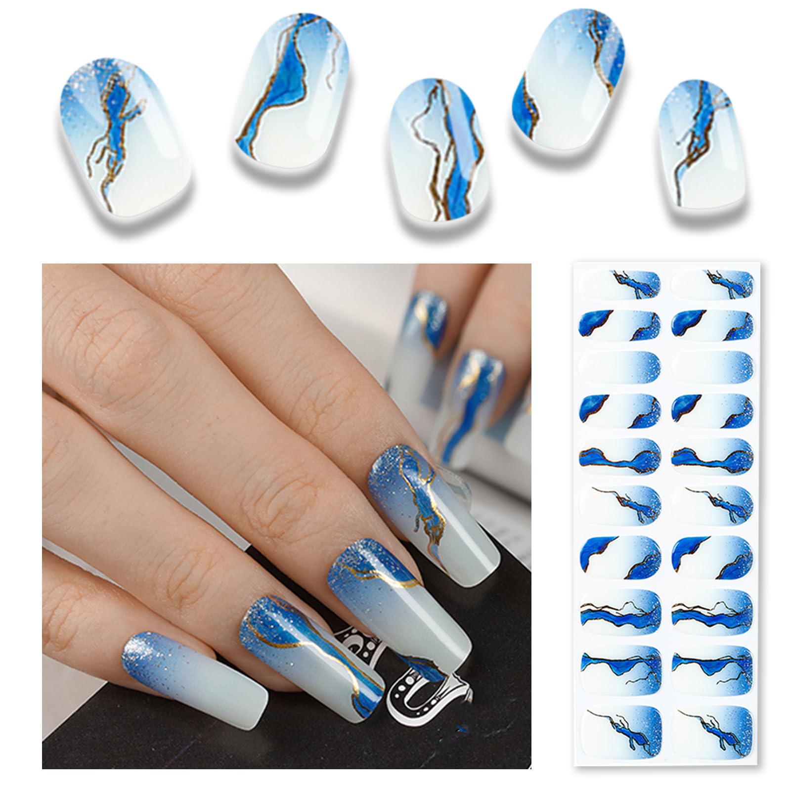 20pcs Semi Cured Gel Nail Strips, Real Nail Polish Art Stickers, Love Adhesive Full Wrap Gel Nail, Waterproof Gel Nail Wrap Stickers with Nail File and Stick（UV/LED Light Required）