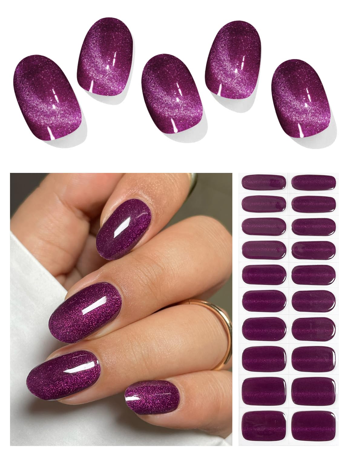 Deep plum cat eye nails