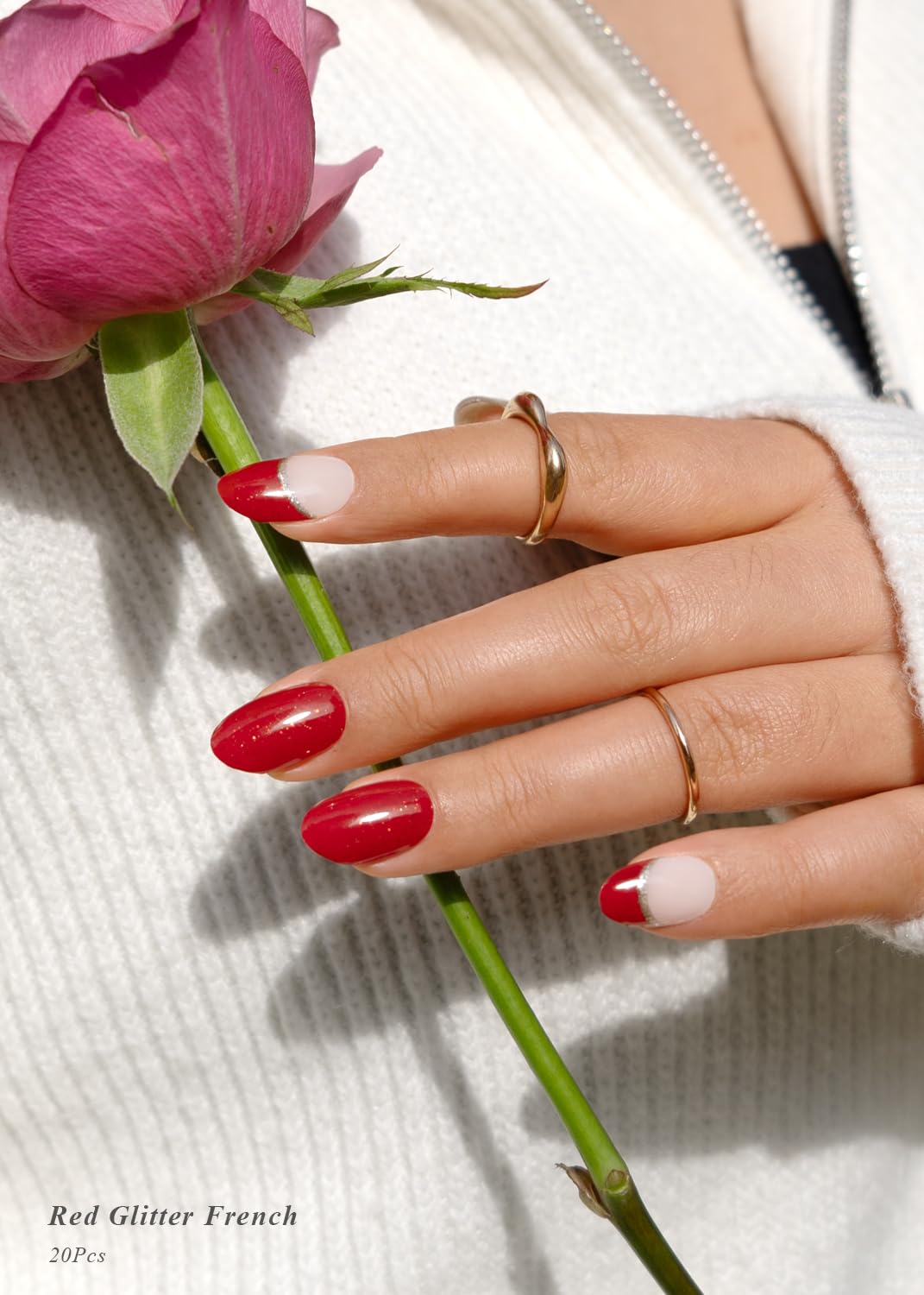 Red Glitter French Tip Nails