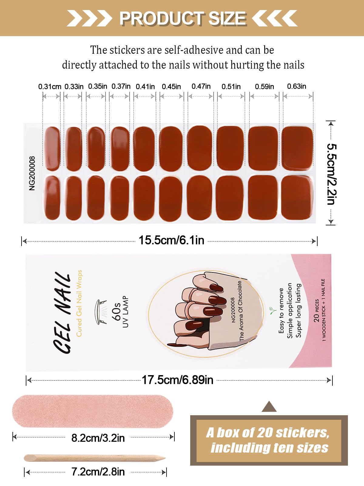 Kalolary 20PCS Semi Cured Gel Nail Polish Strips, Wine Red Adhesive Full Wrap Gel Nail Art Sticker, Waterproof Gel Nail Wrap Stickers with Nail File and Stick（UV/LED Lamp Required）