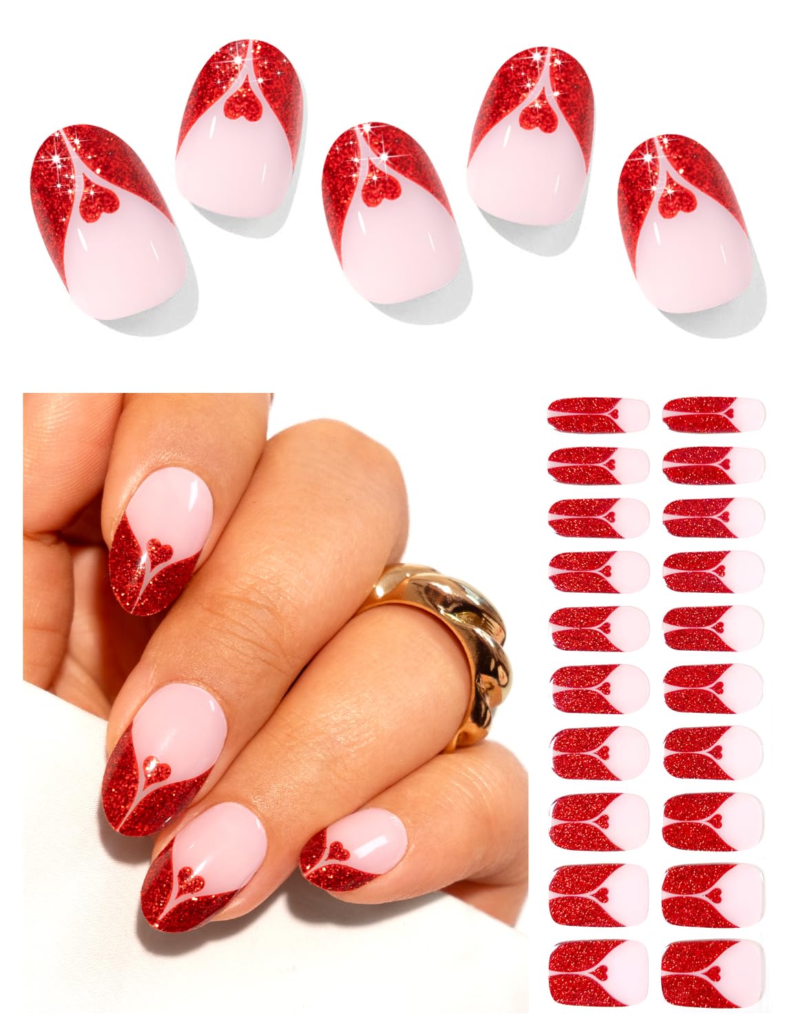 Red Glitter French Tip Nails