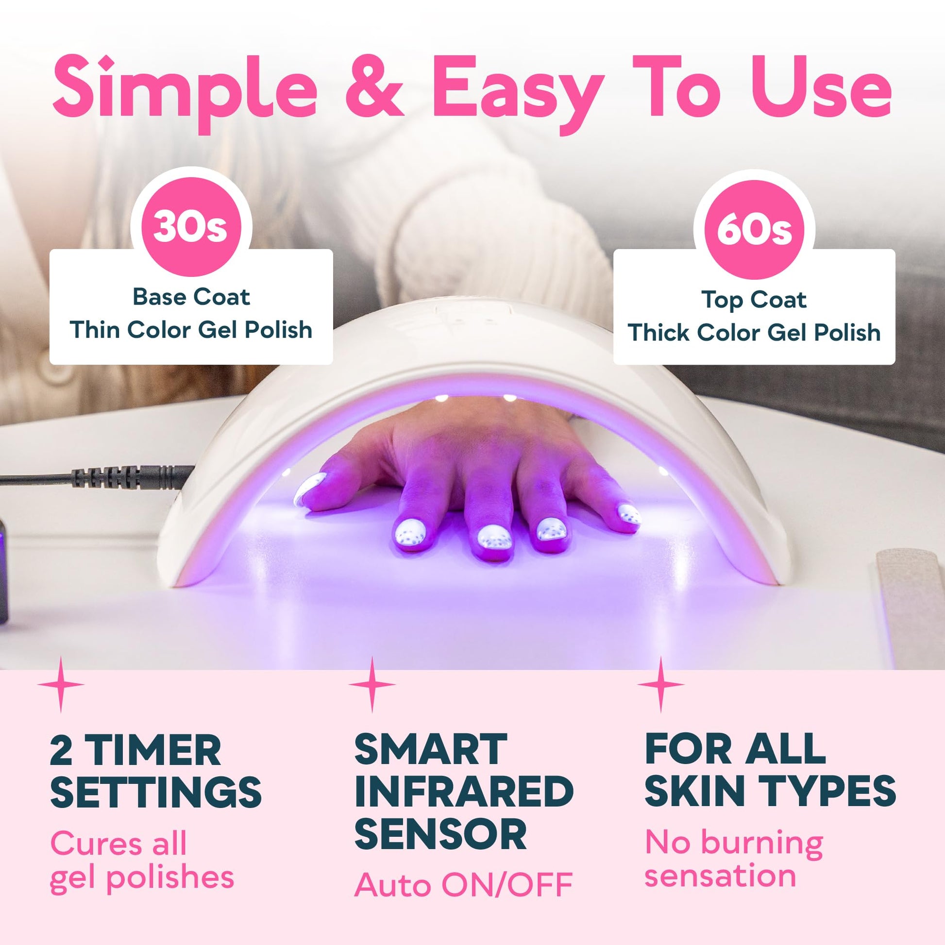 SUNUV Gel Nail Lamp – Auto Sensor, Dual Timer, Fast-Drying