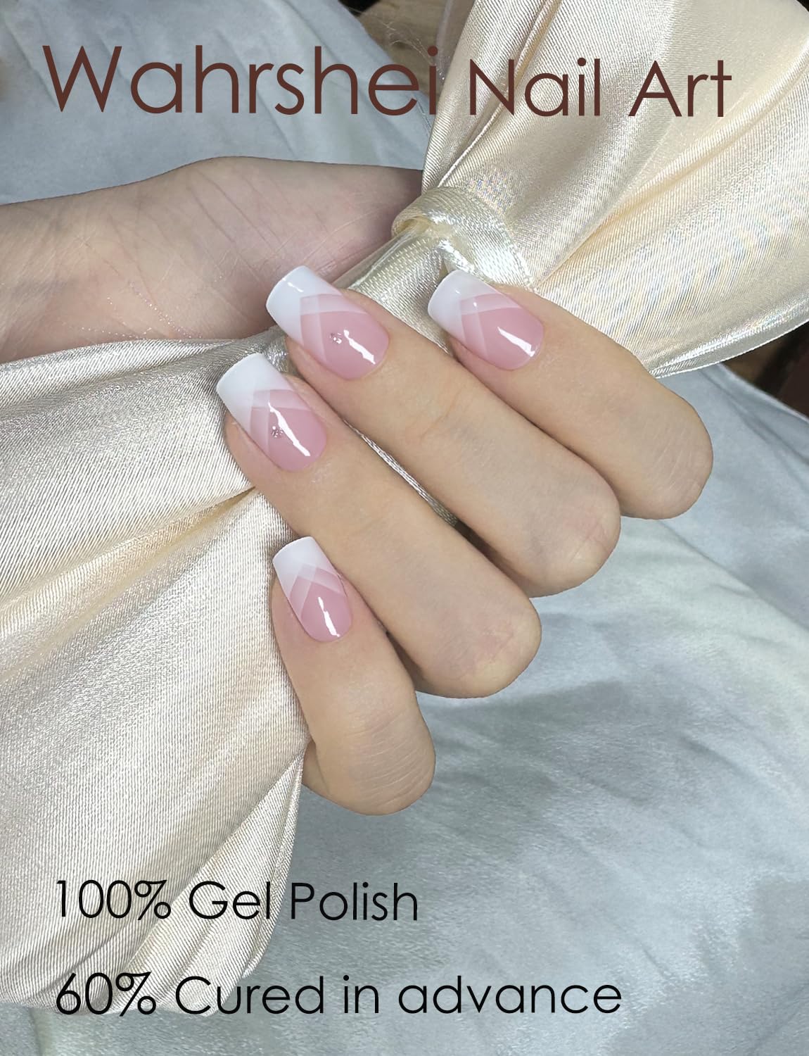 Semi Cured Gel Nail Strips - French Pink Flower Hydrangea Nail Wraps, 20pcs, UV Ready for DIY Nails
