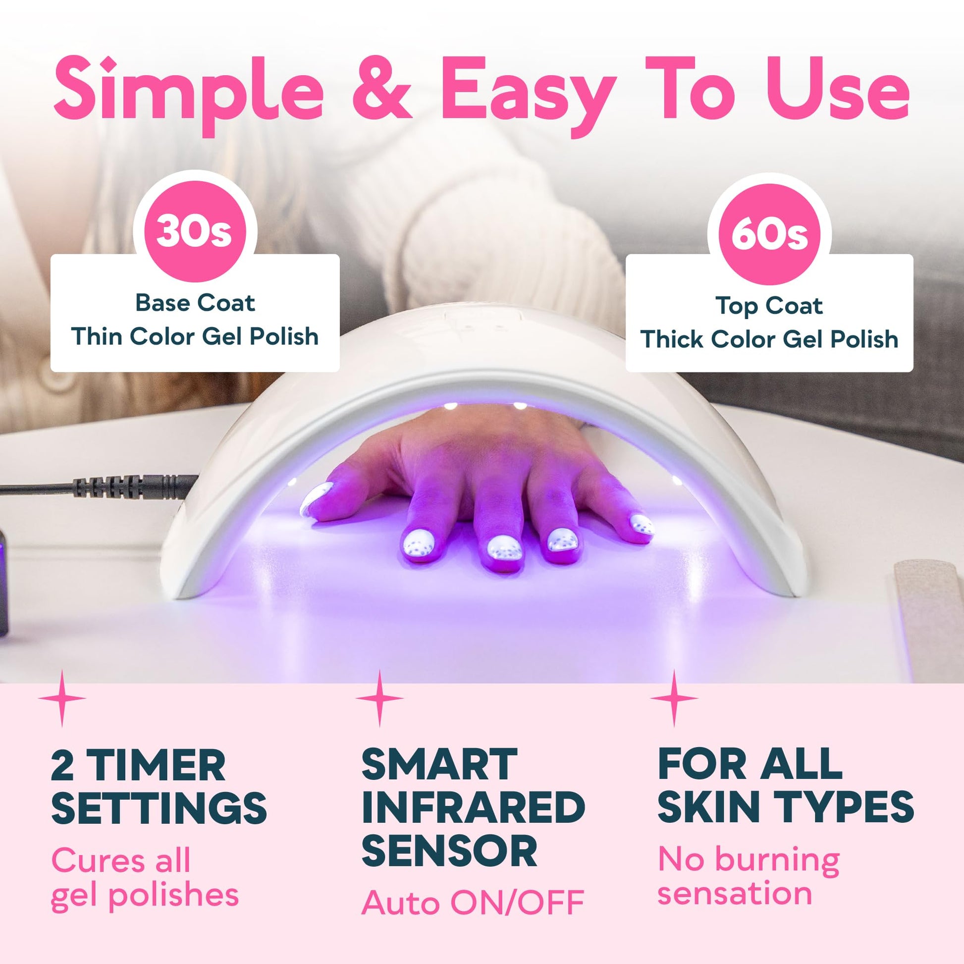 SUNUV Gel Nail Lamp – Auto Sensor, Dual Timer, Fast-Drying