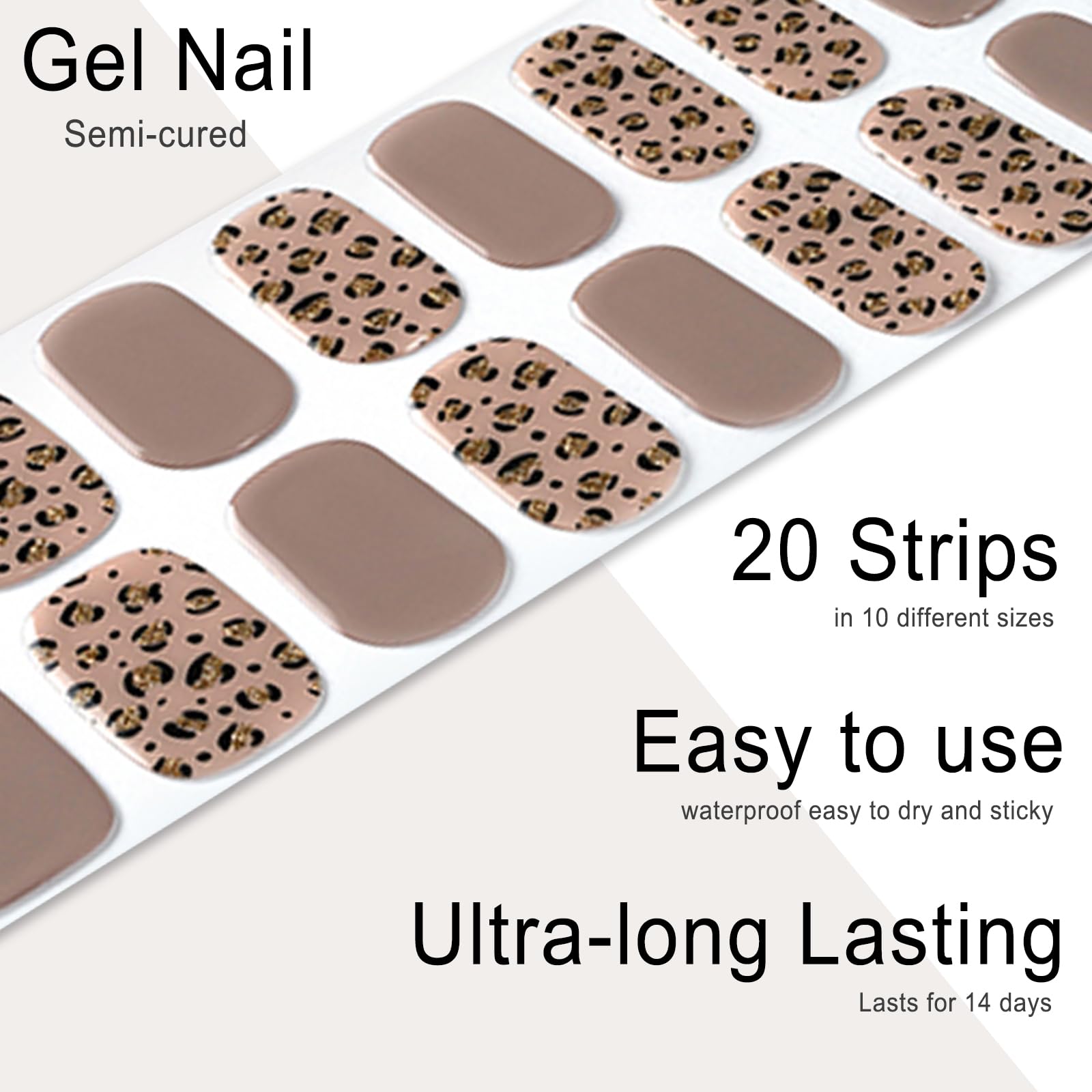 20pcs Semi Cured Gel Nail Strips, Real Nail Polish Art Stickers, Love Adhesive Full Wrap Gel Nail, Waterproof Gel Nail Wrap Stickers with Nail File and Stick（UV/LED Light Required）