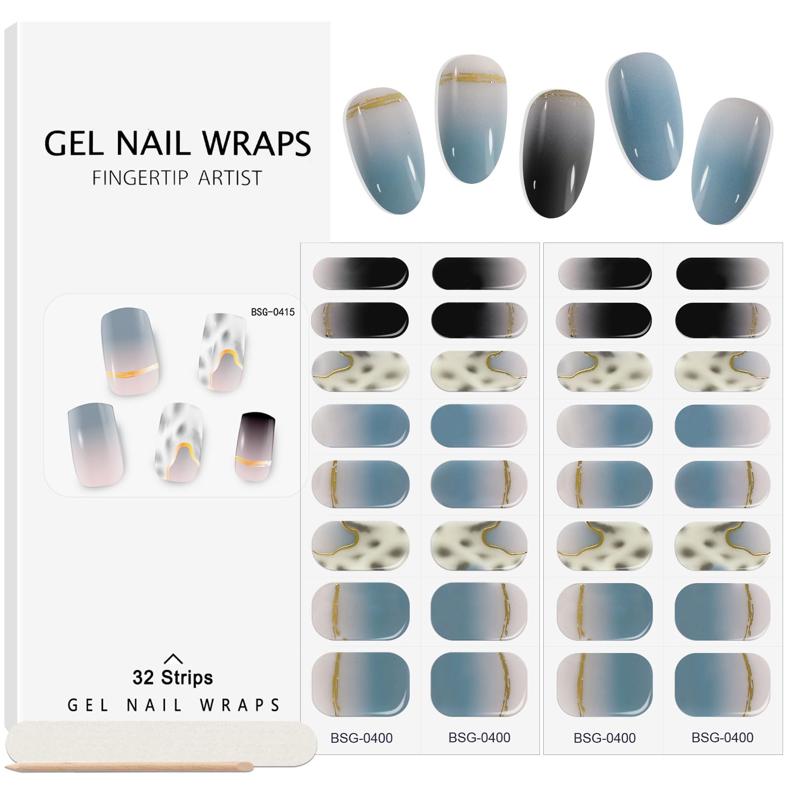 EBANKU 32PCS Cured Gel Nail Strips Real Nail Polish Strips Wraps Long-Lasting Waterproof Gel Nail Polish Wraps Full Wrap Gel Nail Art Stickers UV/LED Lamp Required (Gradient Wine)