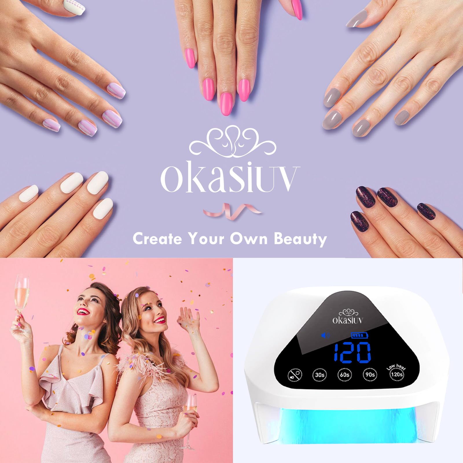 Cordless LED Nail Lamp for Gel Polish - Auto Sensor, 4 Timers, UV Gloves Included | Fast Drying Home & Salon Use