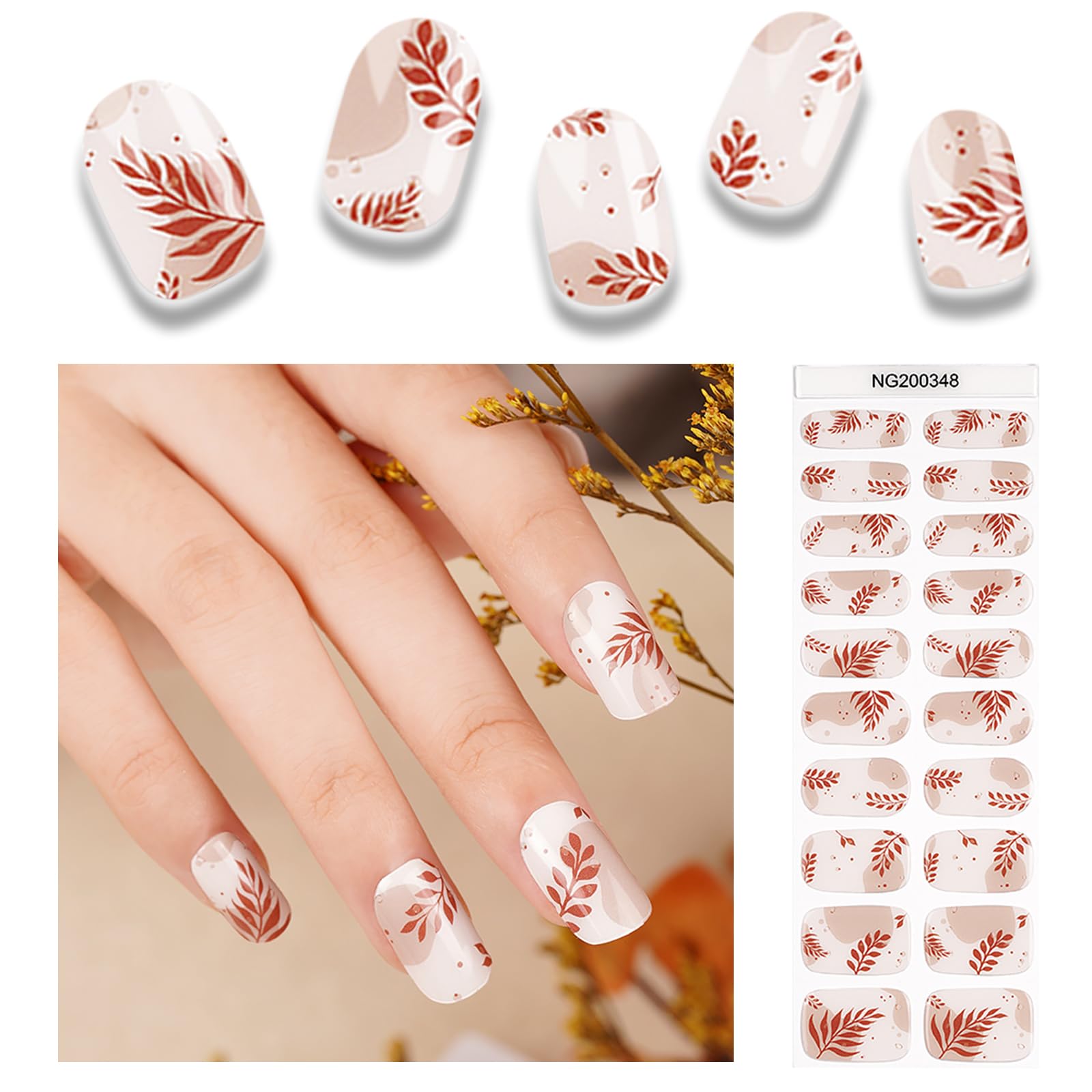 20pcs Semi Cured Gel Nail Strips, Real Nail Polish Art Stickers, Love Adhesive Full Wrap Gel Nail, Waterproof Gel Nail Wrap Stickers with Nail File and Stick（UV/LED Light Required）