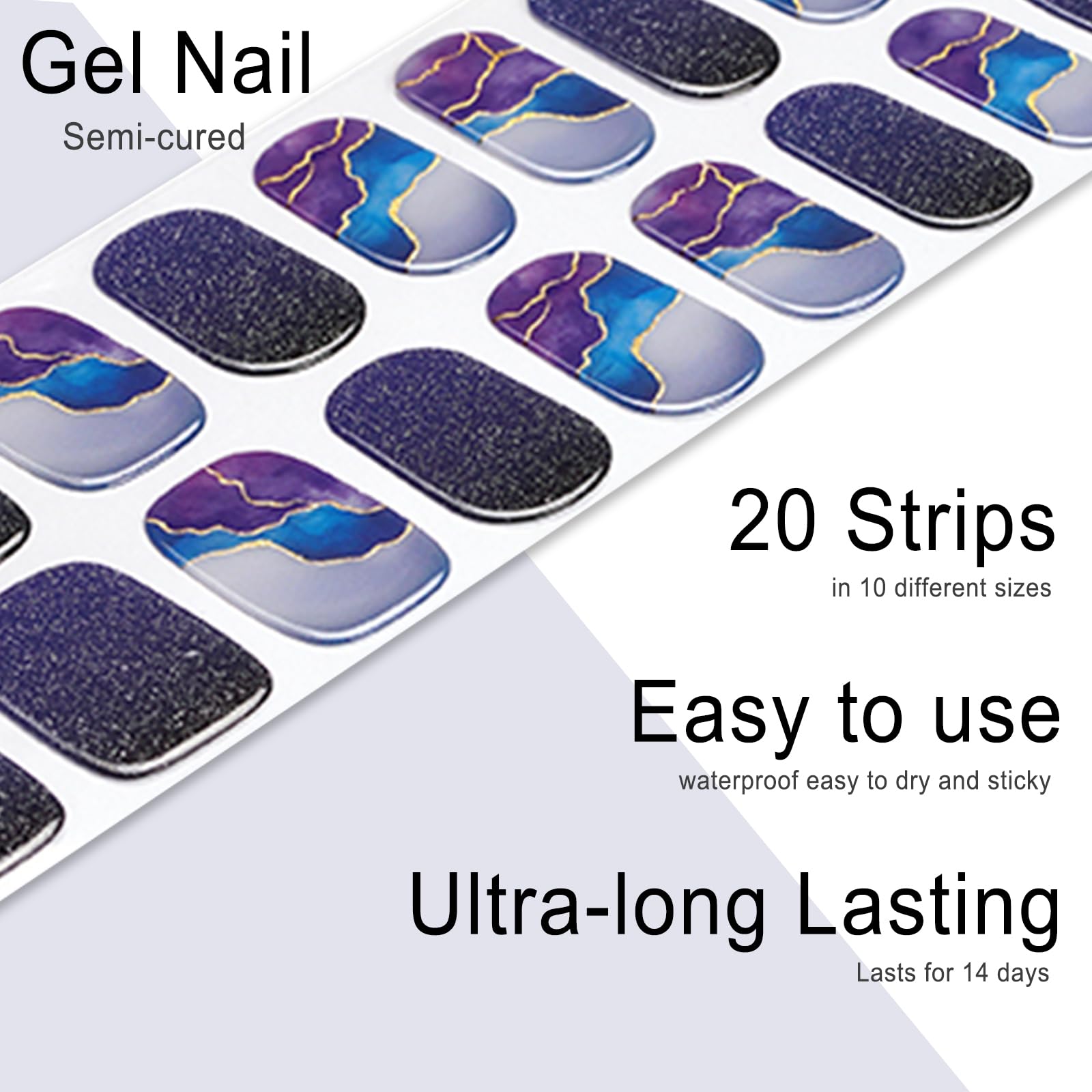 20pcs Semi Cured Gel Nail Strips, Real Nail Polish Art Stickers, Love Adhesive Full Wrap Gel Nail, Waterproof Gel Nail Wrap Stickers with Nail File and Stick（UV/LED Light Required）