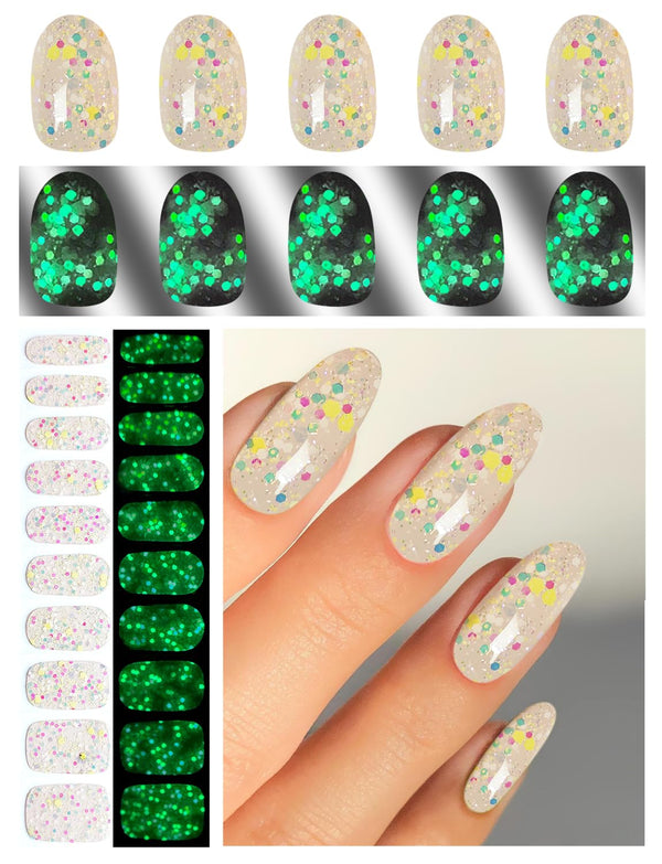 Semi Cured Gel Nail Strips (Shining Star)-20 PCS Gel Nail Stickers | UV Light Required | Gel Nail Wraps, Salon Quality & Easy to Use