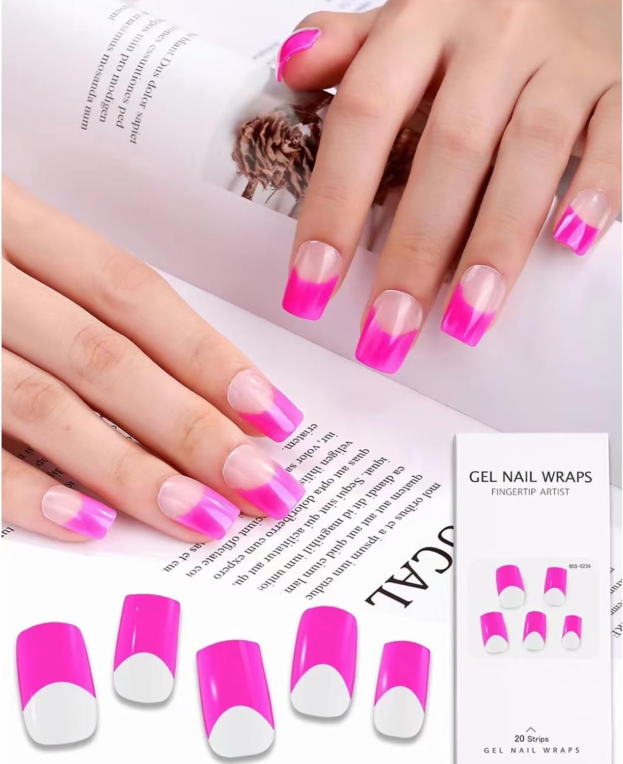 French Gel Nail Stickers Realistic Nail Art with UV Lamp Semi Cured Adhesive for Women