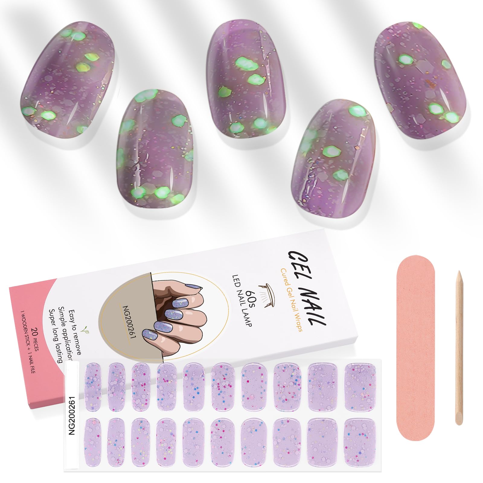 Kalolary 20PCS Semi Cured Gel Nail Polish Strips, Wine Red Adhesive Full Wrap Gel Nail Art Sticker, Waterproof Gel Nail Wrap Stickers with Nail File and Stick（UV/LED Lamp Required）