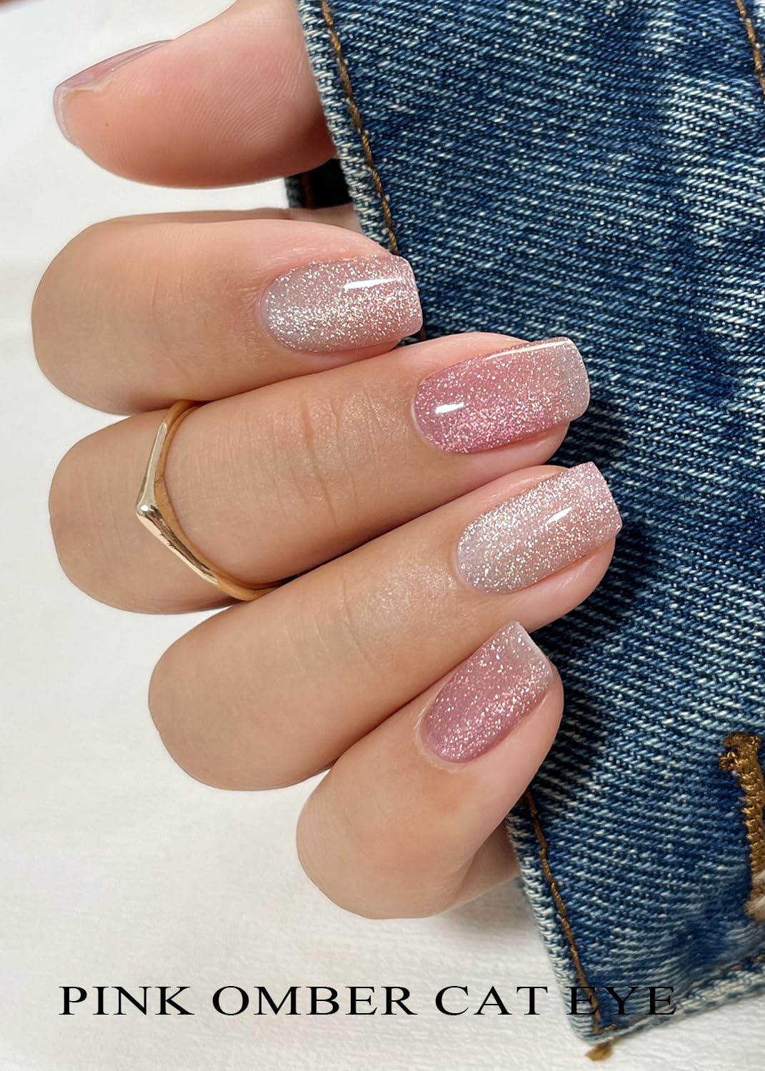 Pink omber cat eye nails