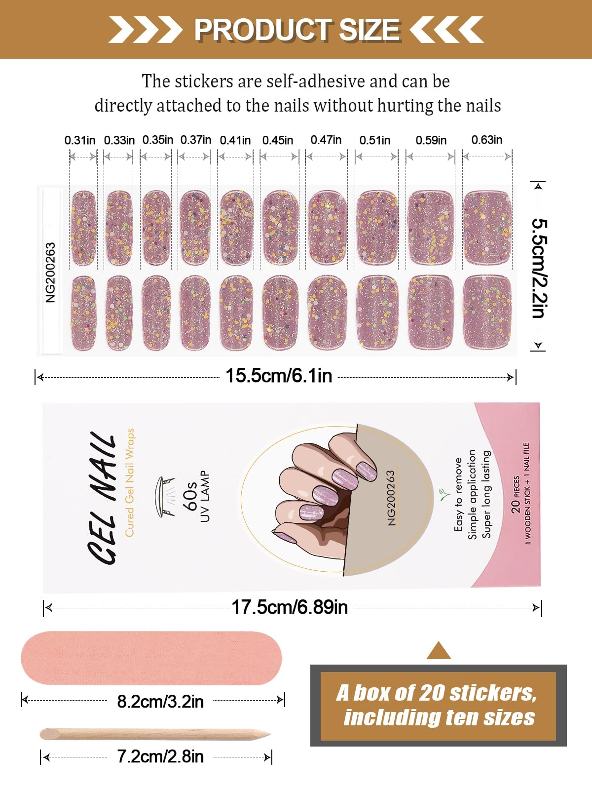 Kalolary 20PCS Semi Cured Gel Nail Polish Strips, Wine Red Adhesive Full Wrap Gel Nail Art Sticker, Waterproof Gel Nail Wrap Stickers with Nail File and Stick（UV/LED Lamp Required）