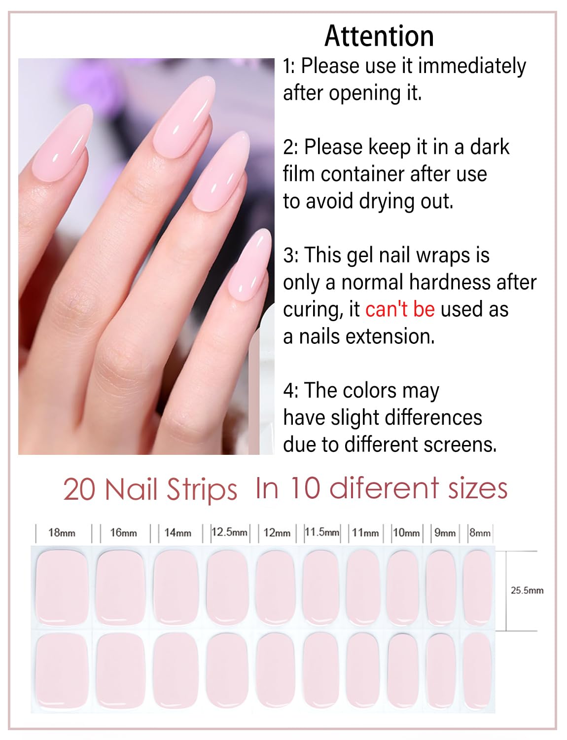 Semi Cured Gel Nail Strips - French Pink Flower Hydrangea Nail Wraps, 20pcs, UV Ready for DIY Nails