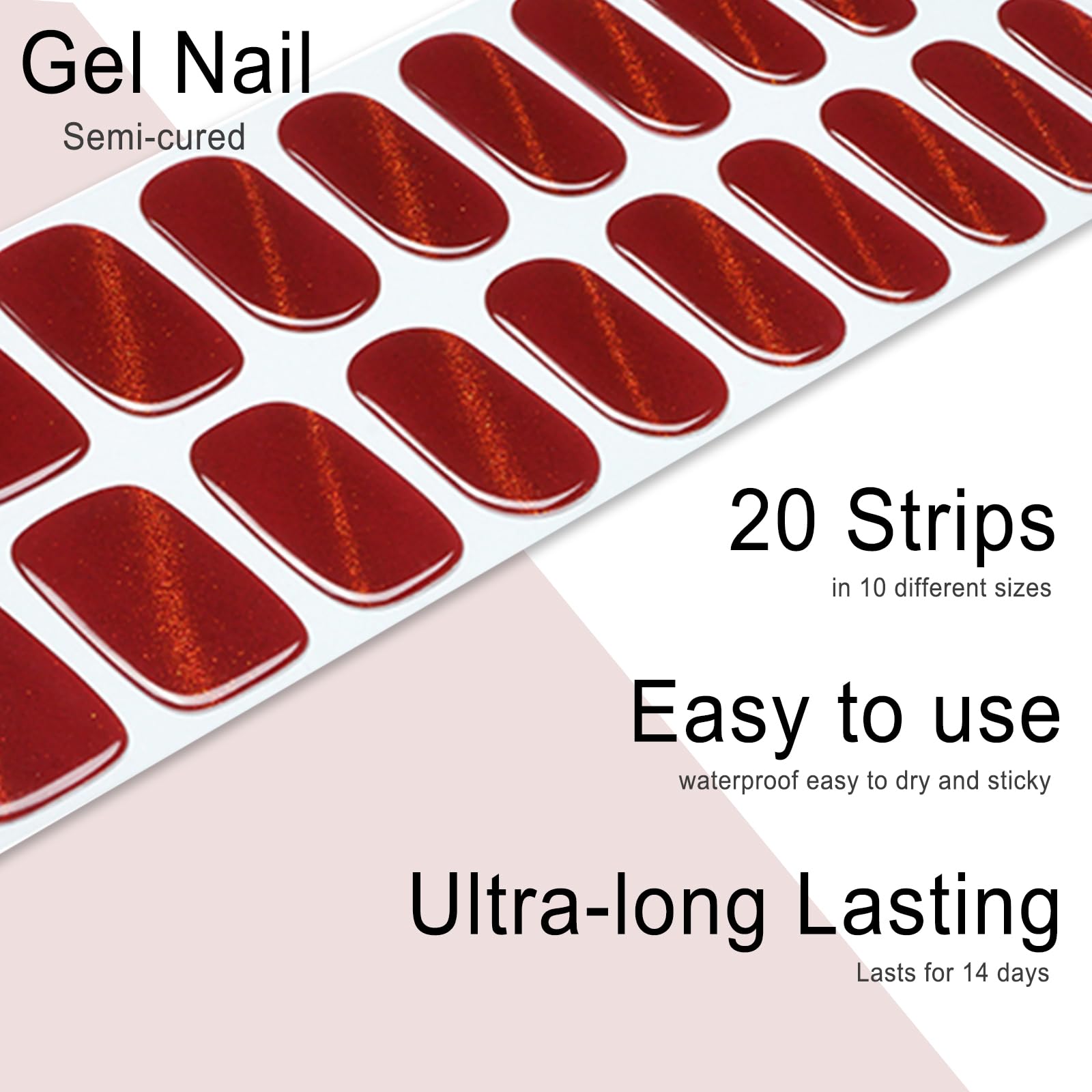 20pcs Semi Cured Gel Nail Strips, Real Nail Polish Art Stickers, Love Adhesive Full Wrap Gel Nail, Waterproof Gel Nail Wrap Stickers with Nail File and Stick（UV/LED Light Required）