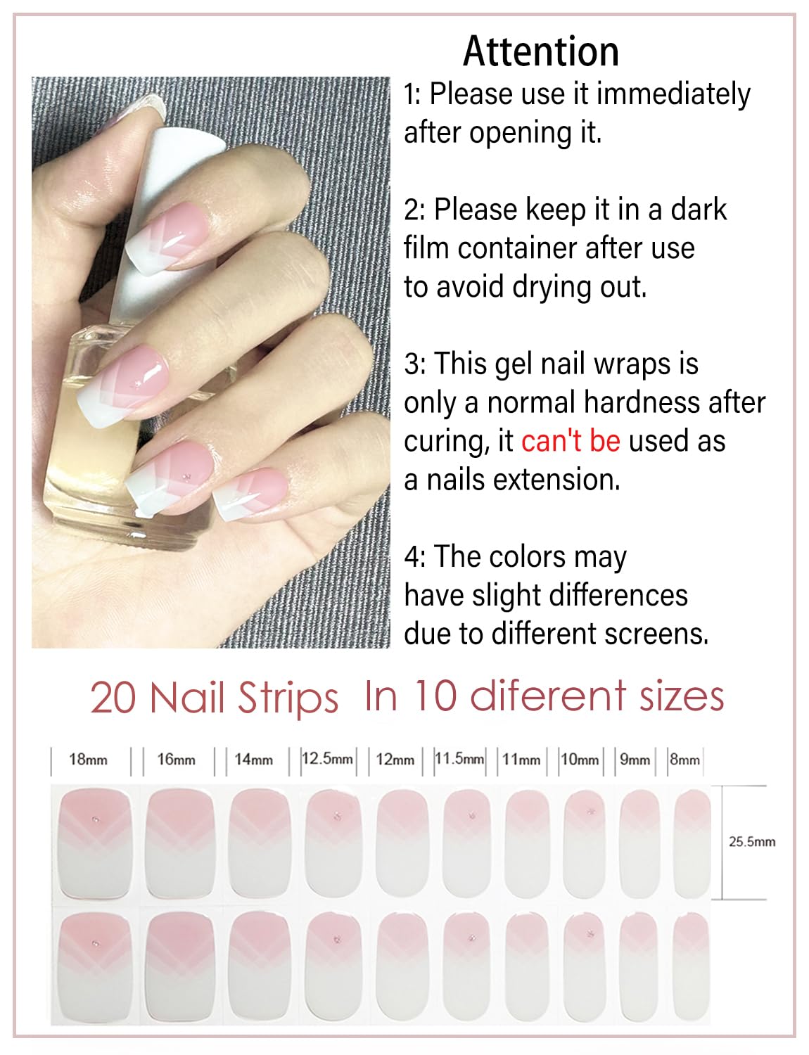 Semi Cured Gel Nail Strips - French Pink Flower Hydrangea Nail Wraps, 20pcs, UV Ready for DIY Nails