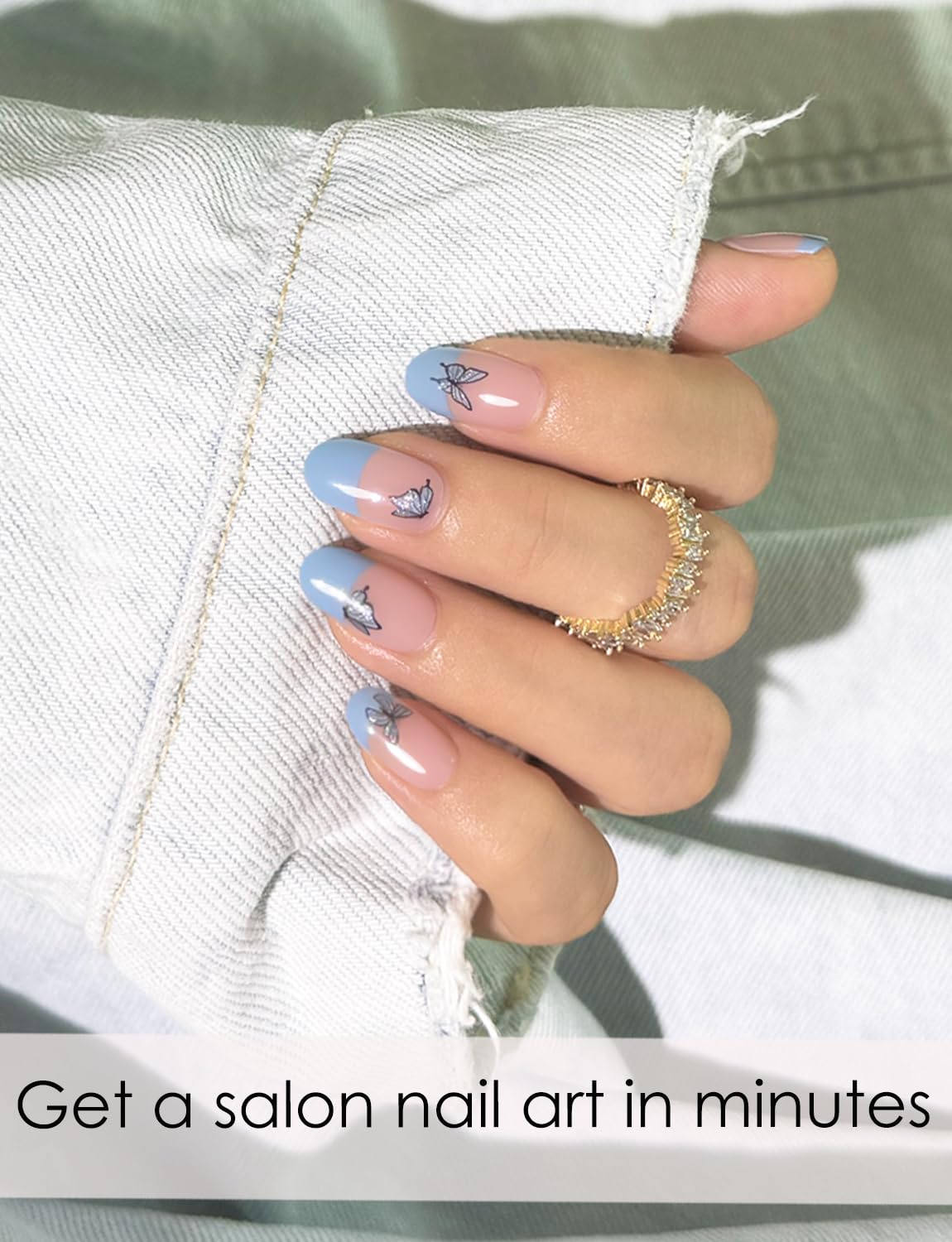 Semi Cured Gel Nail Strips - French Pink Flower Hydrangea Nail Wraps, 20pcs, UV Ready for DIY Nails