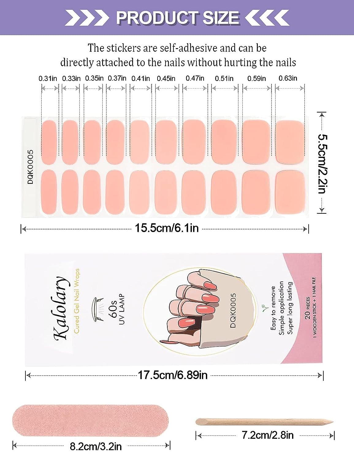 Kalolary 20PCS Semi Cured Gel Nail Polish Strips, Wine Red Adhesive Full Wrap Gel Nail Art Sticker, Waterproof Gel Nail Wrap Stickers with Nail File and Stick（UV/LED Lamp Required）