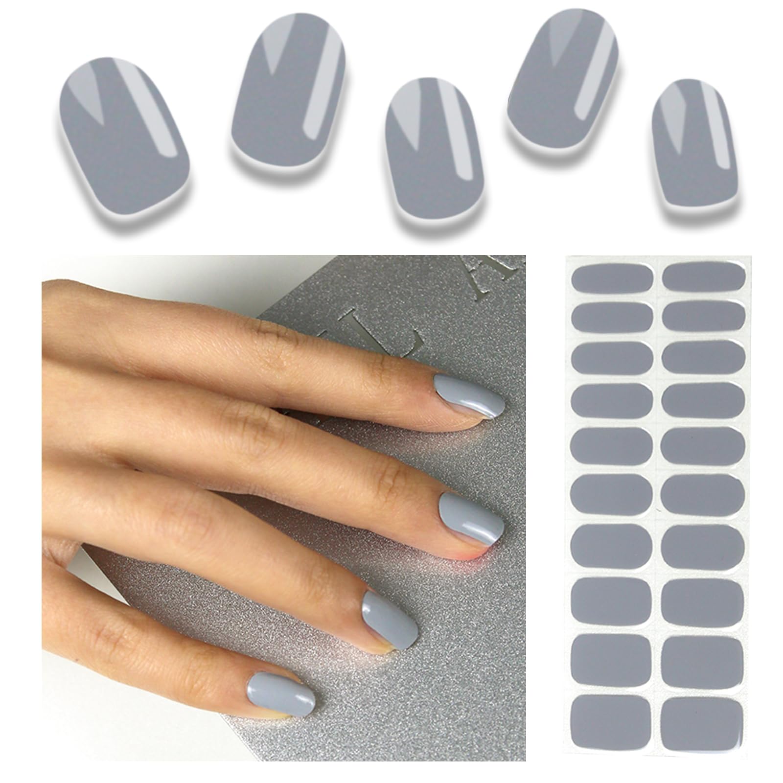 20pcs Semi Cured Gel Nail Strips, Real Nail Polish Art Stickers, Love Adhesive Full Wrap Gel Nail, Waterproof Gel Nail Wrap Stickers with Nail File and Stick（UV/LED Light Required）