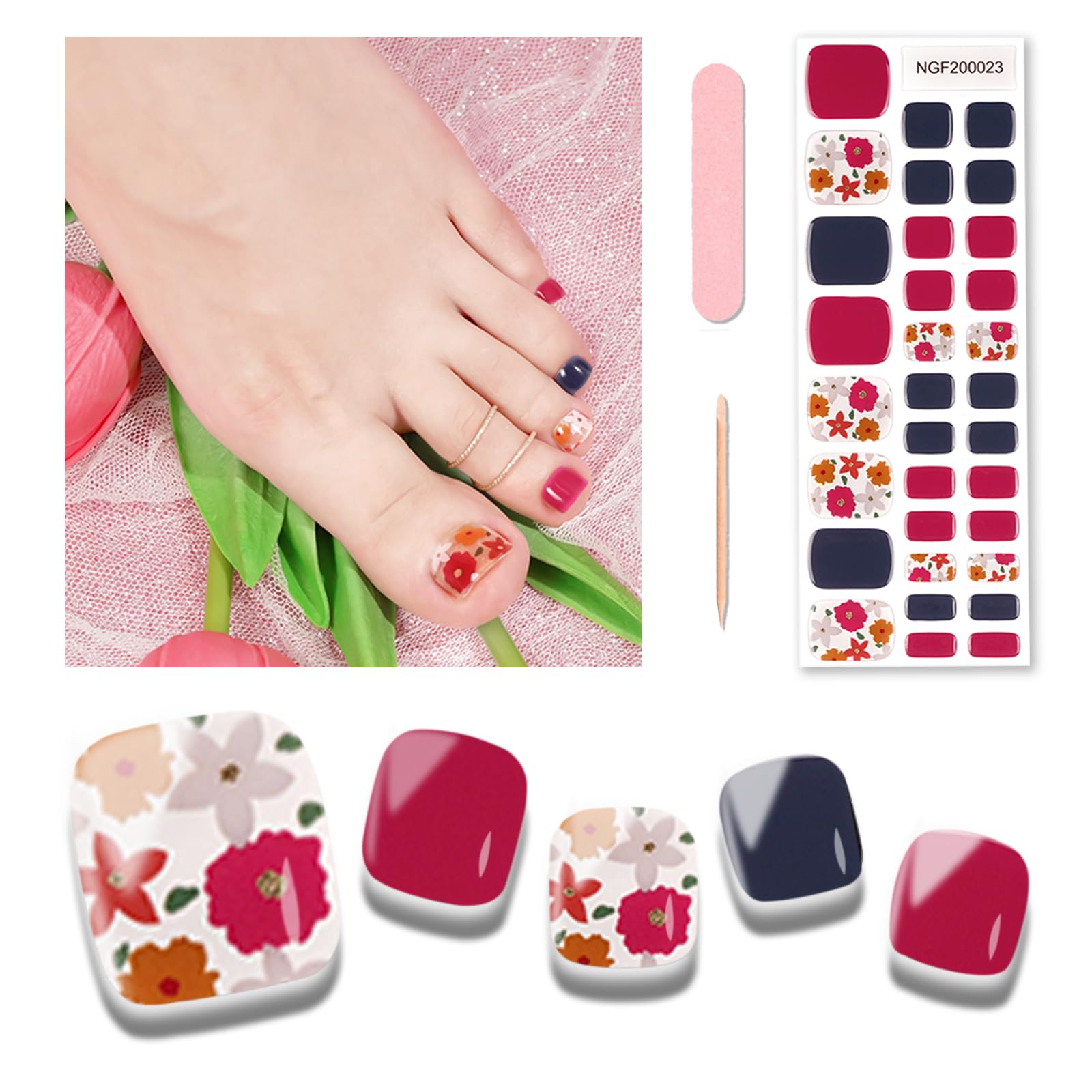 Flower Red toe nails