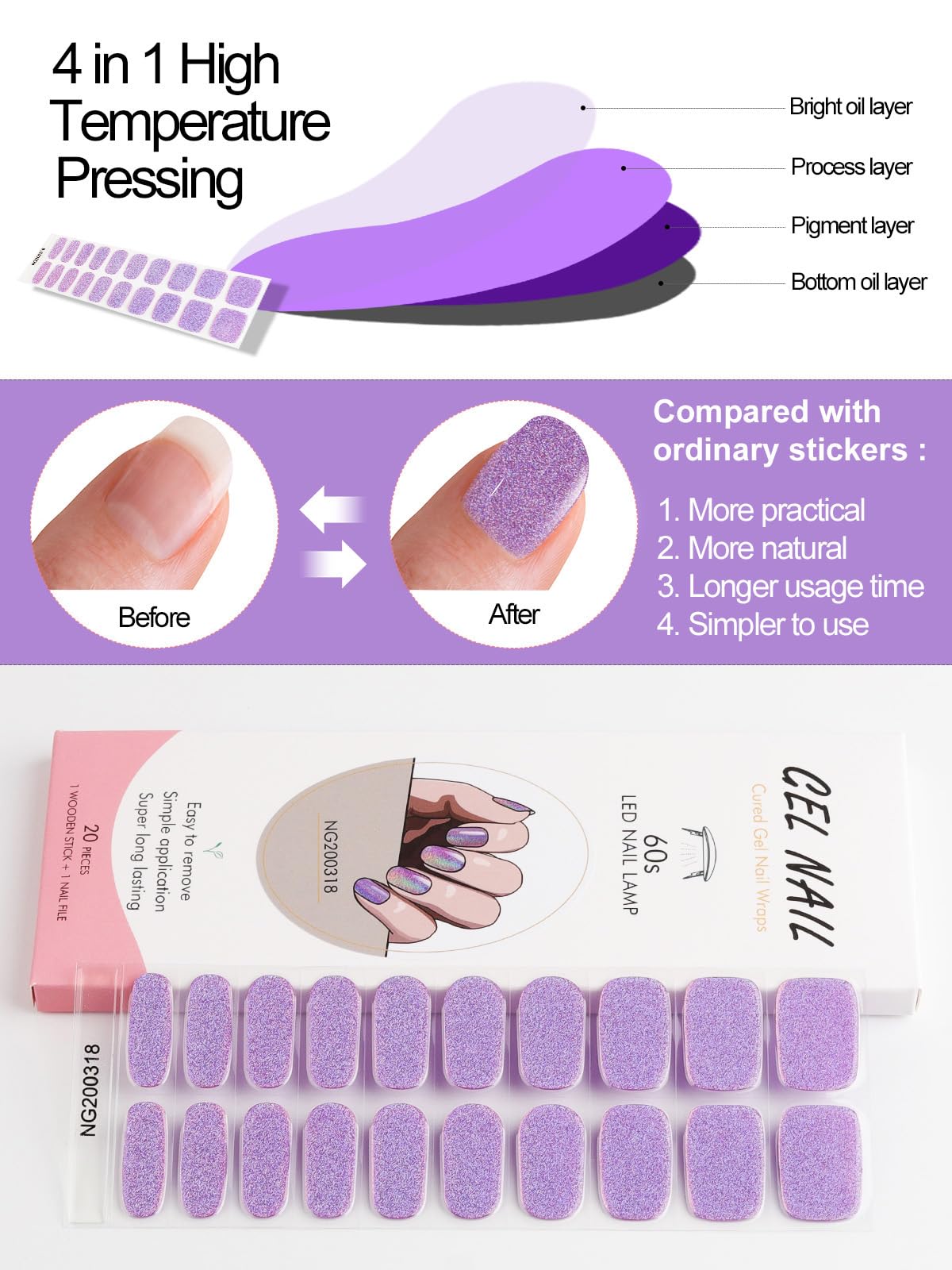 Kalolary 20PCS Semi Cured Gel Nail Polish Strips, Wine Red Adhesive Full Wrap Gel Nail Art Sticker, Waterproof Gel Nail Wrap Stickers with Nail File and Stick（UV/LED Lamp Required）