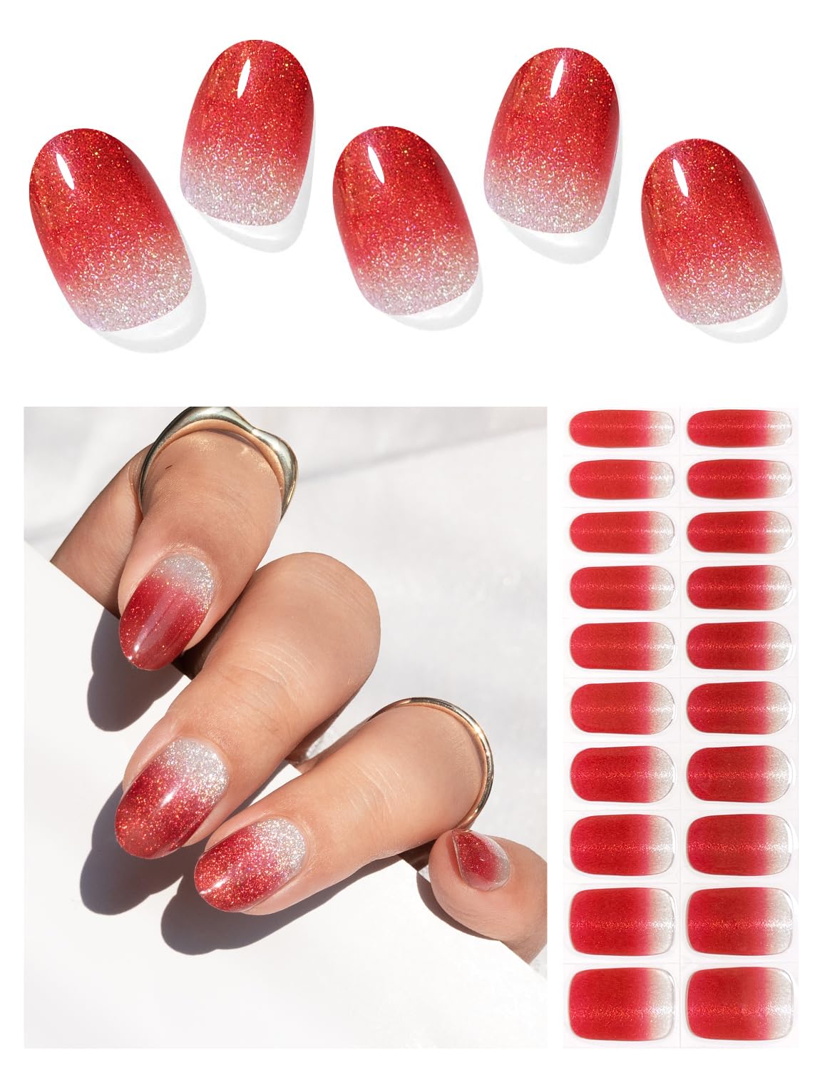 Greidant Red Cat Eye Gel Nail Strips