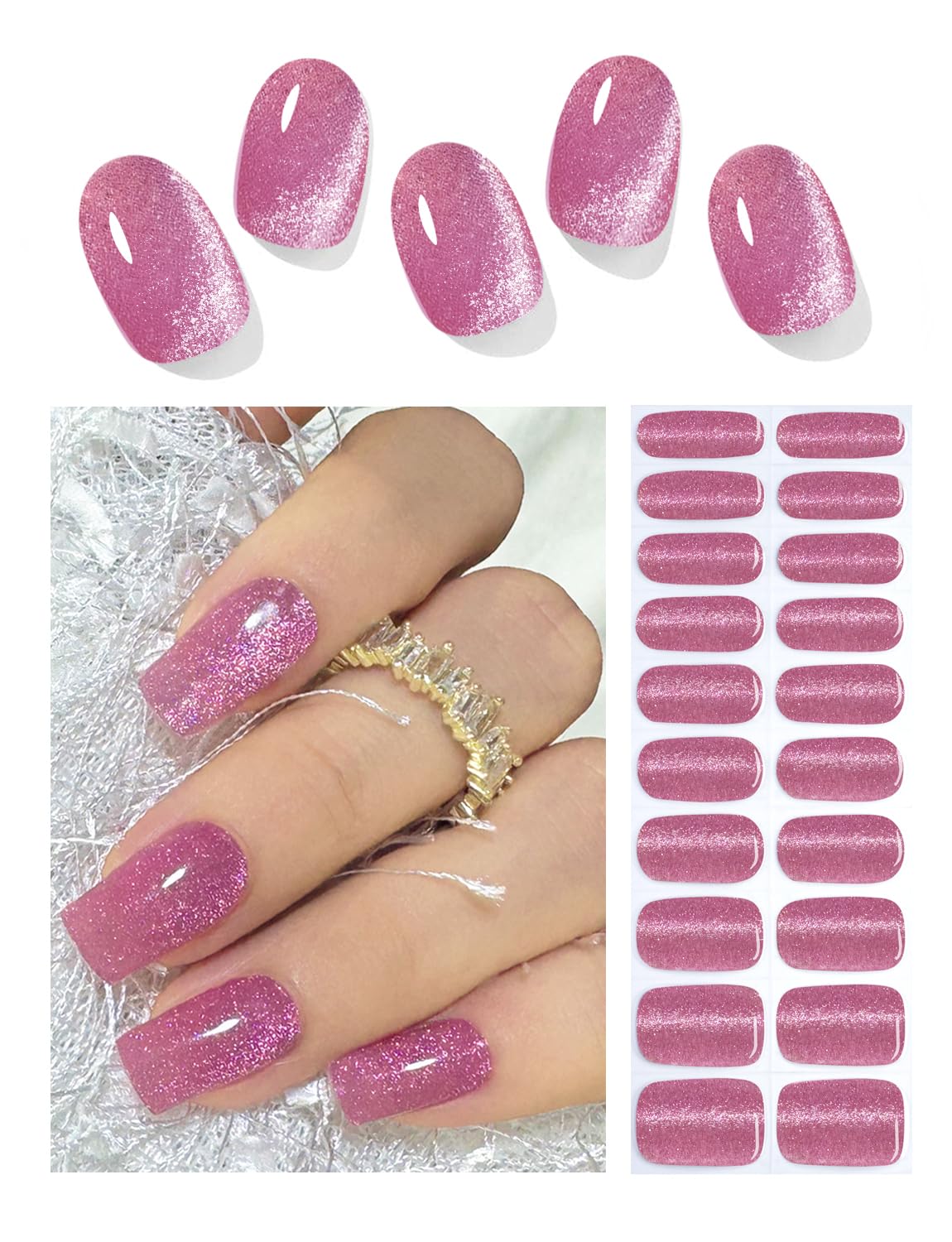 Cat Eye Pink Gel Nail Strips