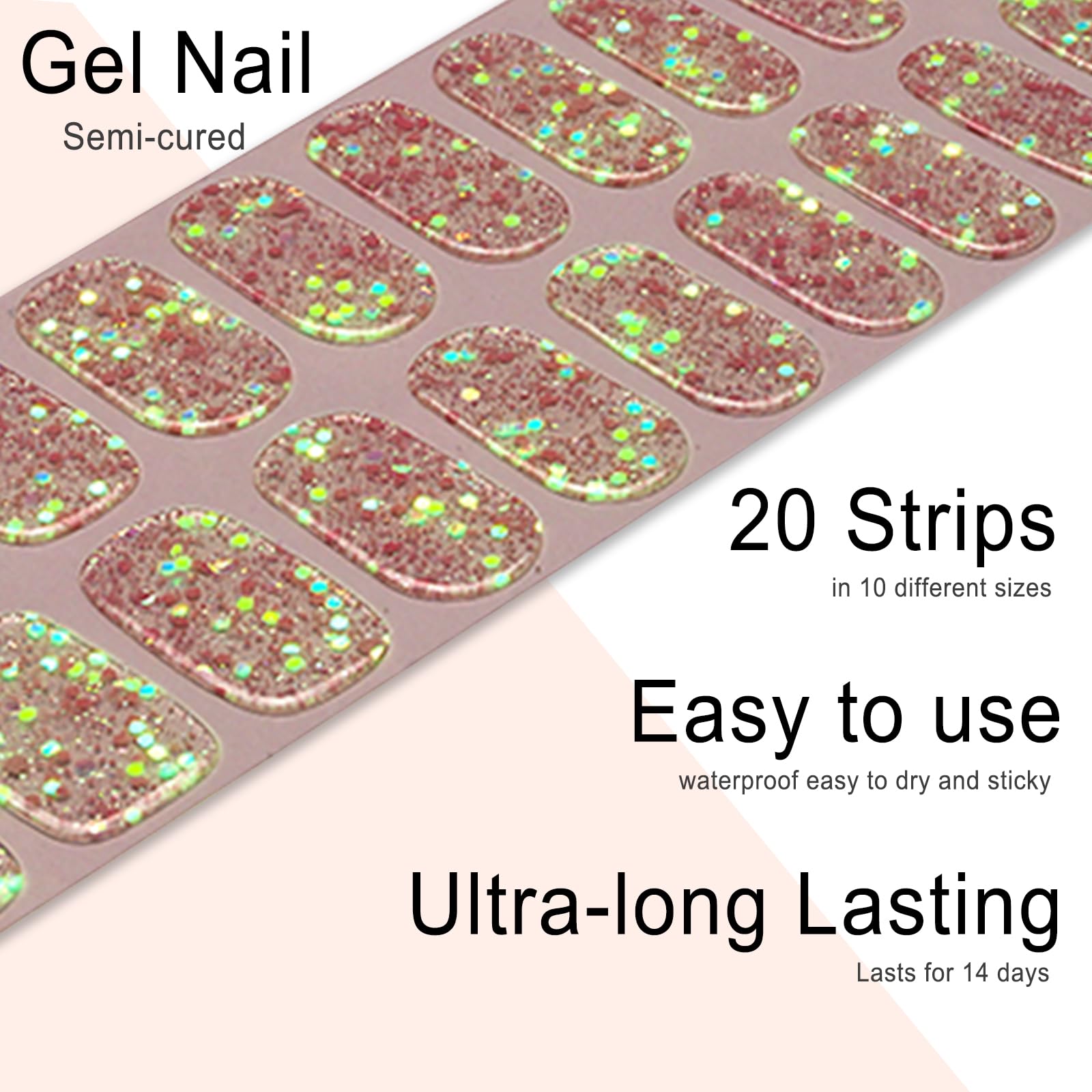 20pcs Semi Cured Gel Nail Strips, Real Nail Polish Art Stickers, Love Adhesive Full Wrap Gel Nail, Waterproof Gel Nail Wrap Stickers with Nail File and Stick（UV/LED Light Required）