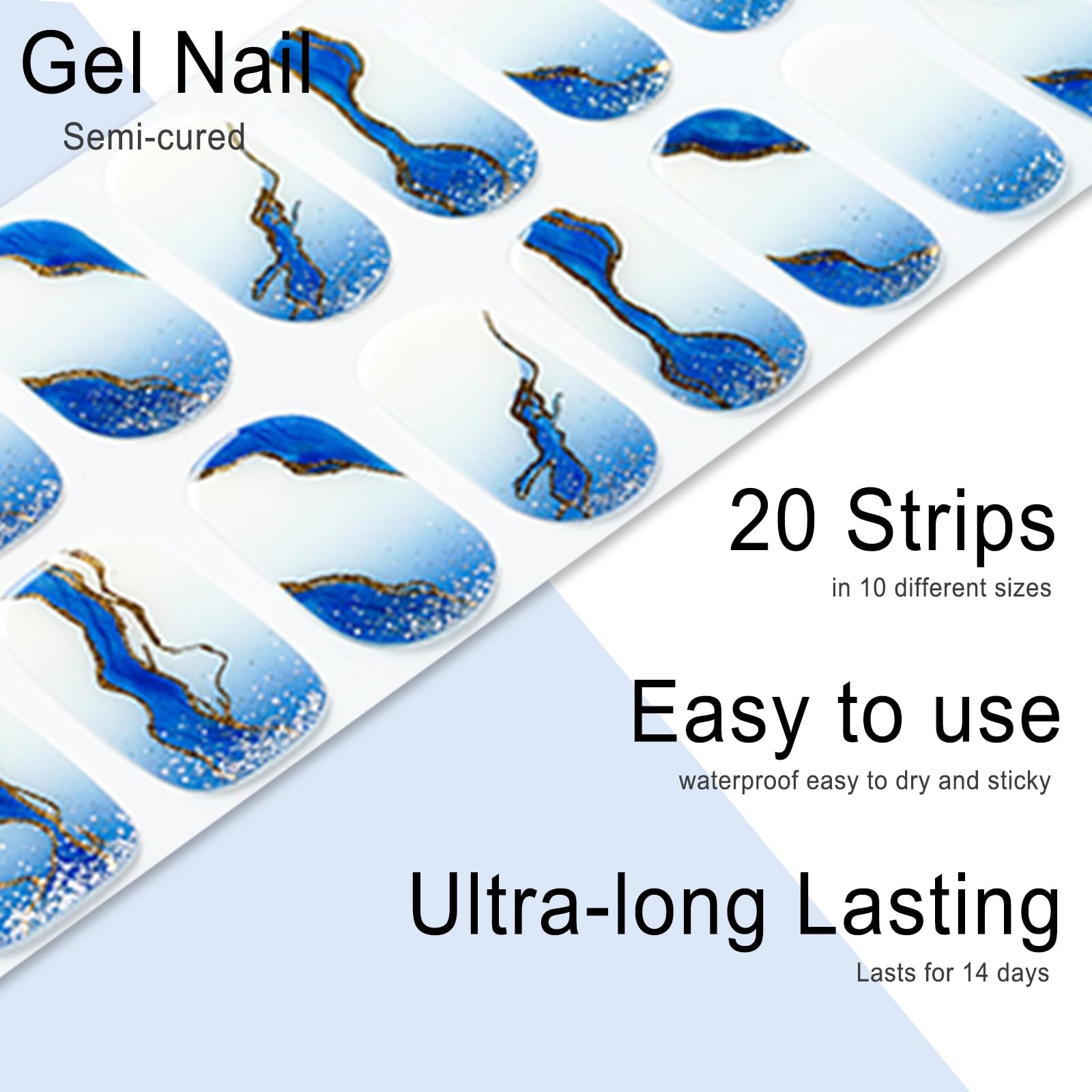 20pcs Semi Cured Gel Nail Strips, Real Nail Polish Art Stickers, Love Adhesive Full Wrap Gel Nail, Waterproof Gel Nail Wrap Stickers with Nail File and Stick（UV/LED Light Required）