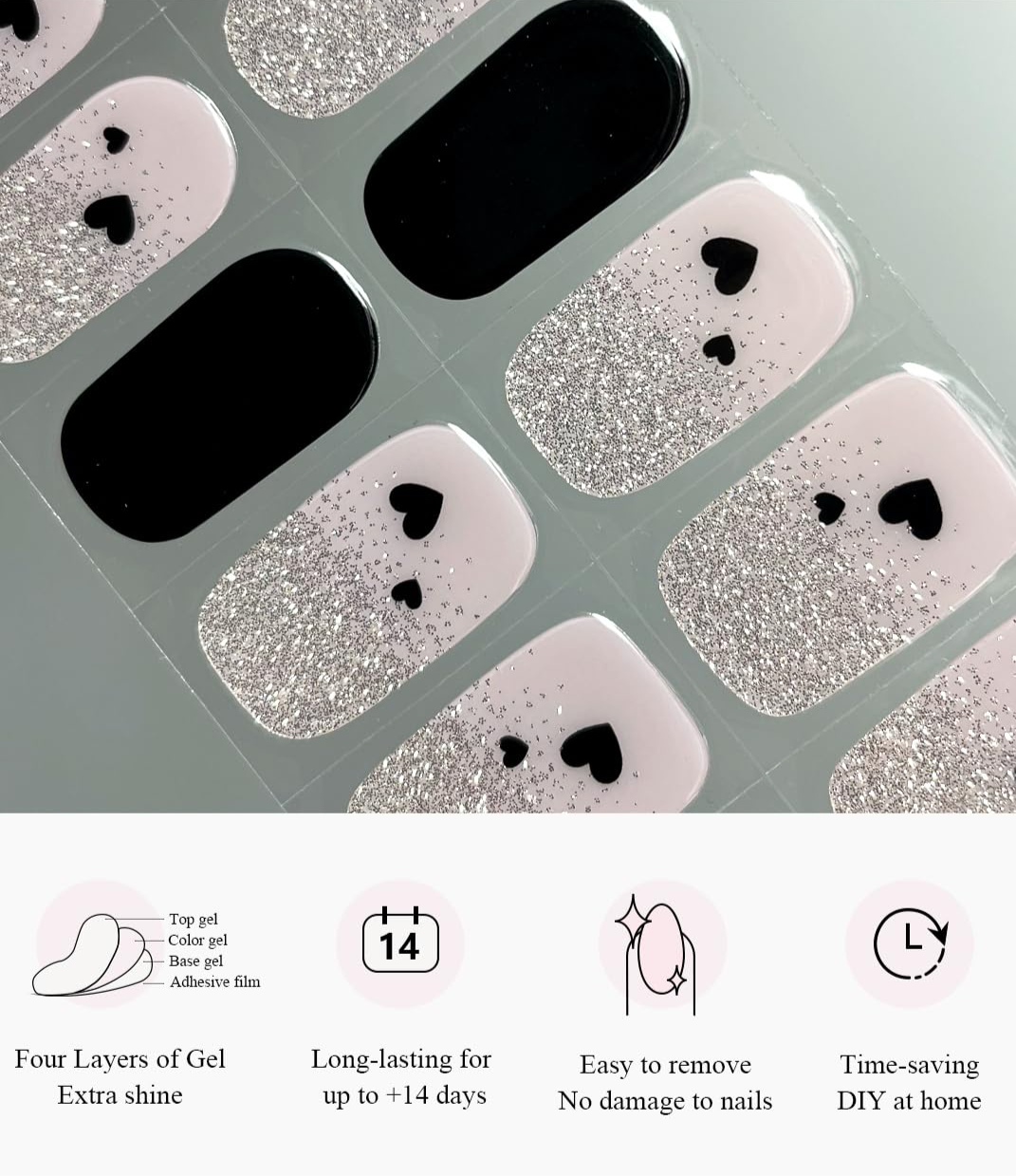 Black Heart Gel Nails