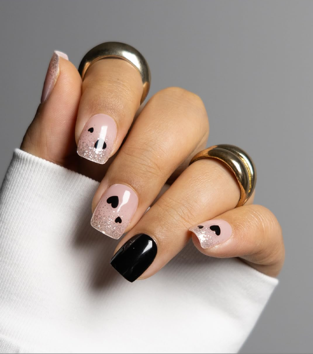 Black Heart Gel Nails