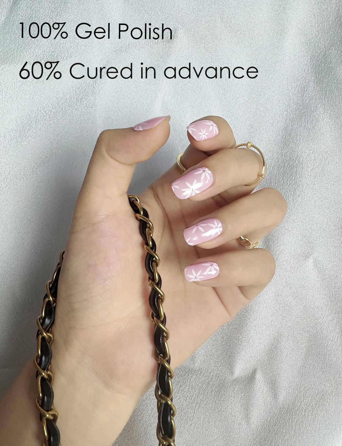 Semi Cured Gel Nail Strips - French Pink Flower Hydrangea Nail Wraps, 20pcs, UV Ready for DIY Nails