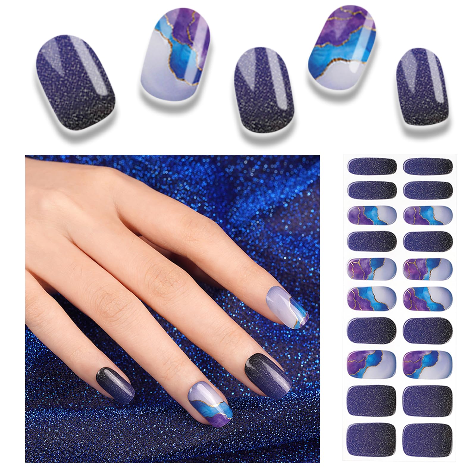 20pcs Semi Cured Gel Nail Strips, Real Nail Polish Art Stickers, Love Adhesive Full Wrap Gel Nail, Waterproof Gel Nail Wrap Stickers with Nail File and Stick（UV/LED Light Required）