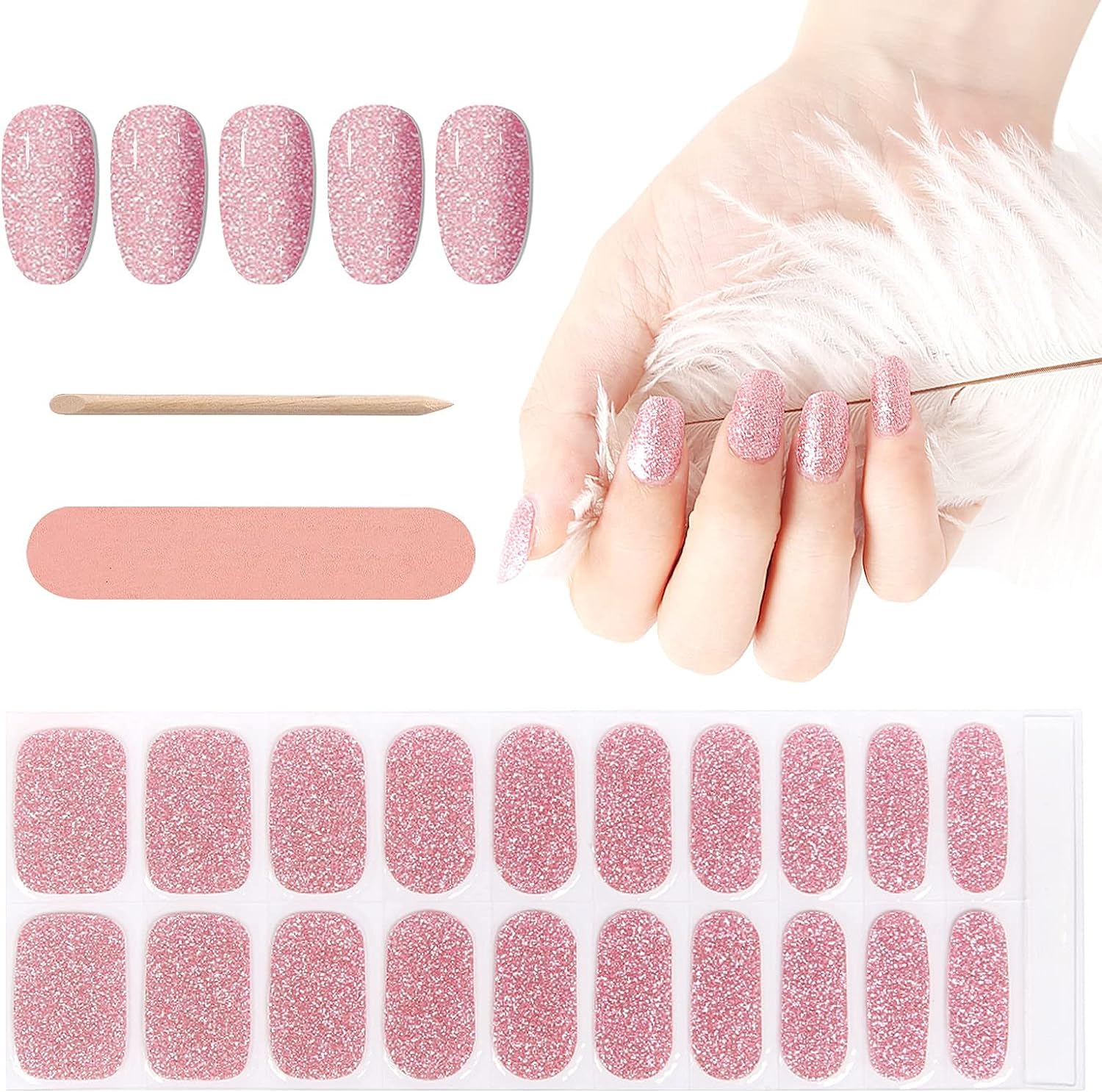 Kalolary 20PCS Semi Cured Gel Nail Polish Strips, Wine Red Adhesive Full Wrap Gel Nail Art Sticker, Waterproof Gel Nail Wrap Stickers with Nail File and Stick（UV/LED Lamp Required）