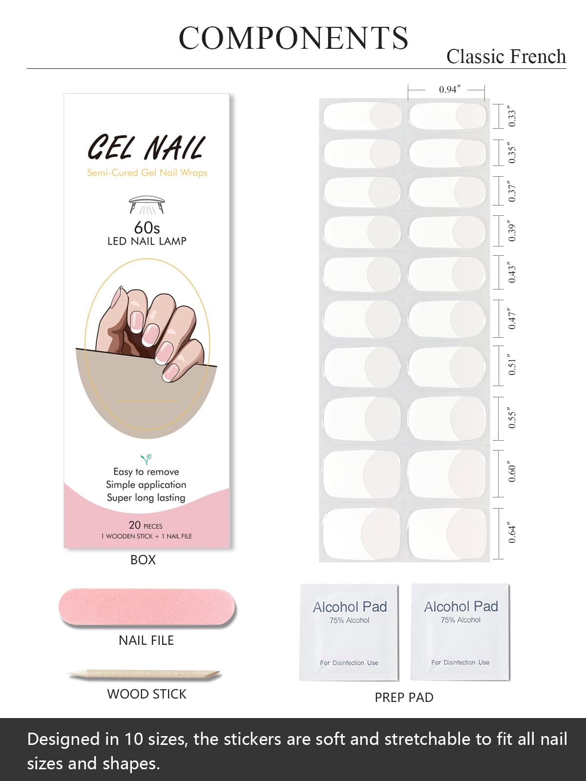 White French Tip Gel Nail strips