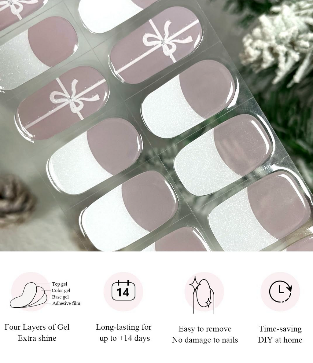 White Bow French Gel Nail Strips