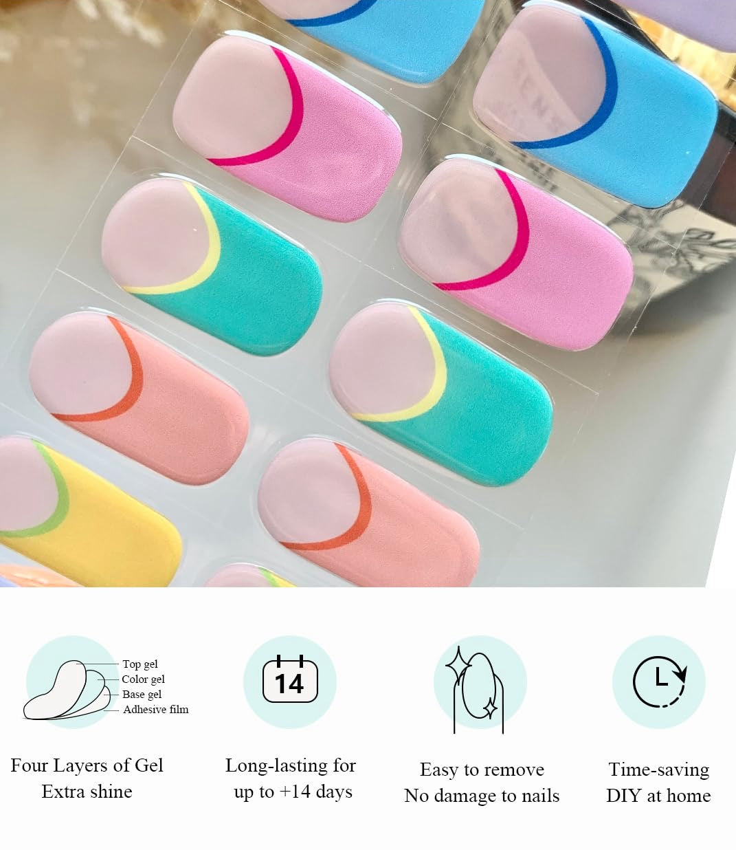 Pastel Mix French Tip Gel Nail Strips