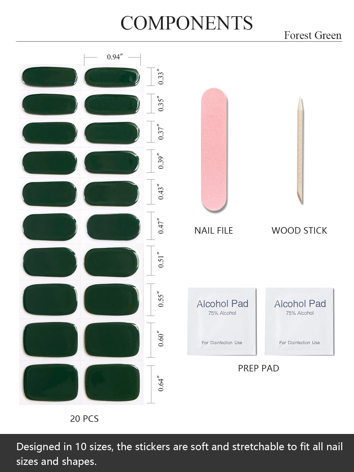 Forest Green Gel Nail Strips