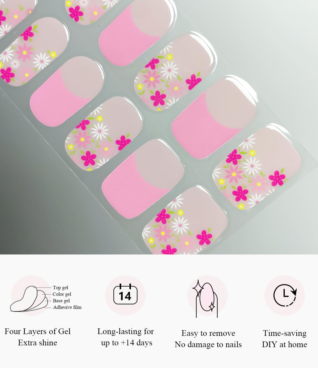 Pink Flower French Tip Nails